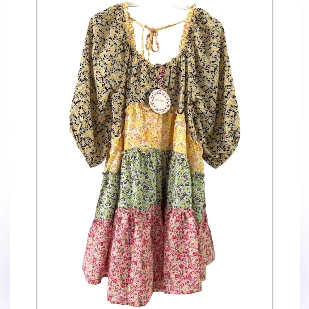 Umgee Patchwork Babydoll Dress NWT